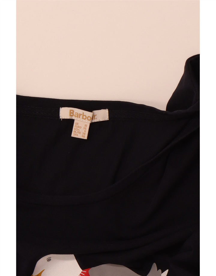 BARBOUR Haut Graphique Femme Manches Longues UK 10 Petit Bleu Marine Noël