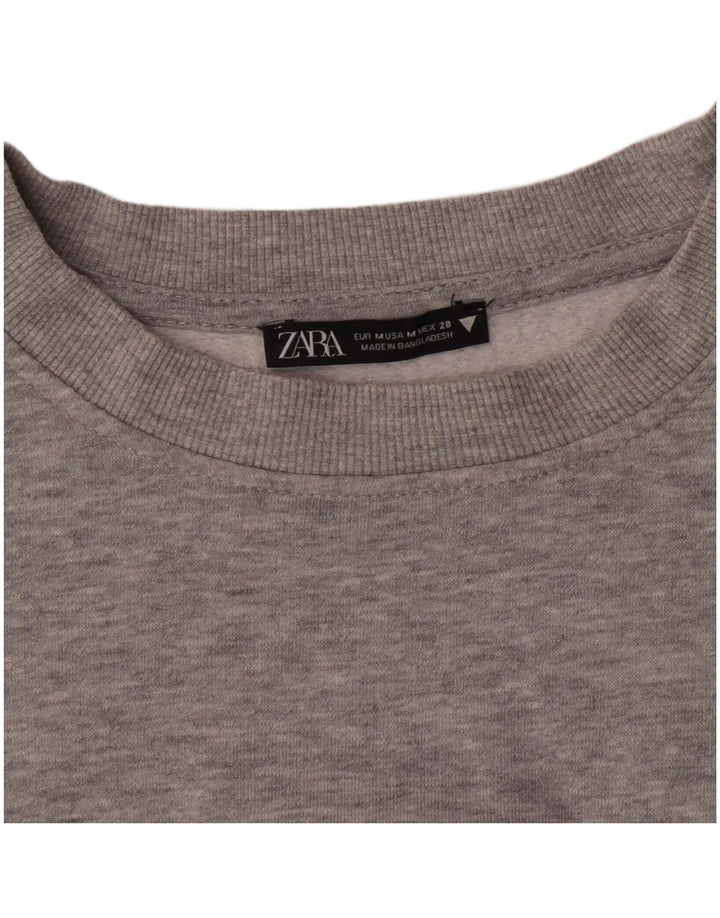 Zara Womens Crop Sweatshirt Jumper UK 12 Gris Moyen
