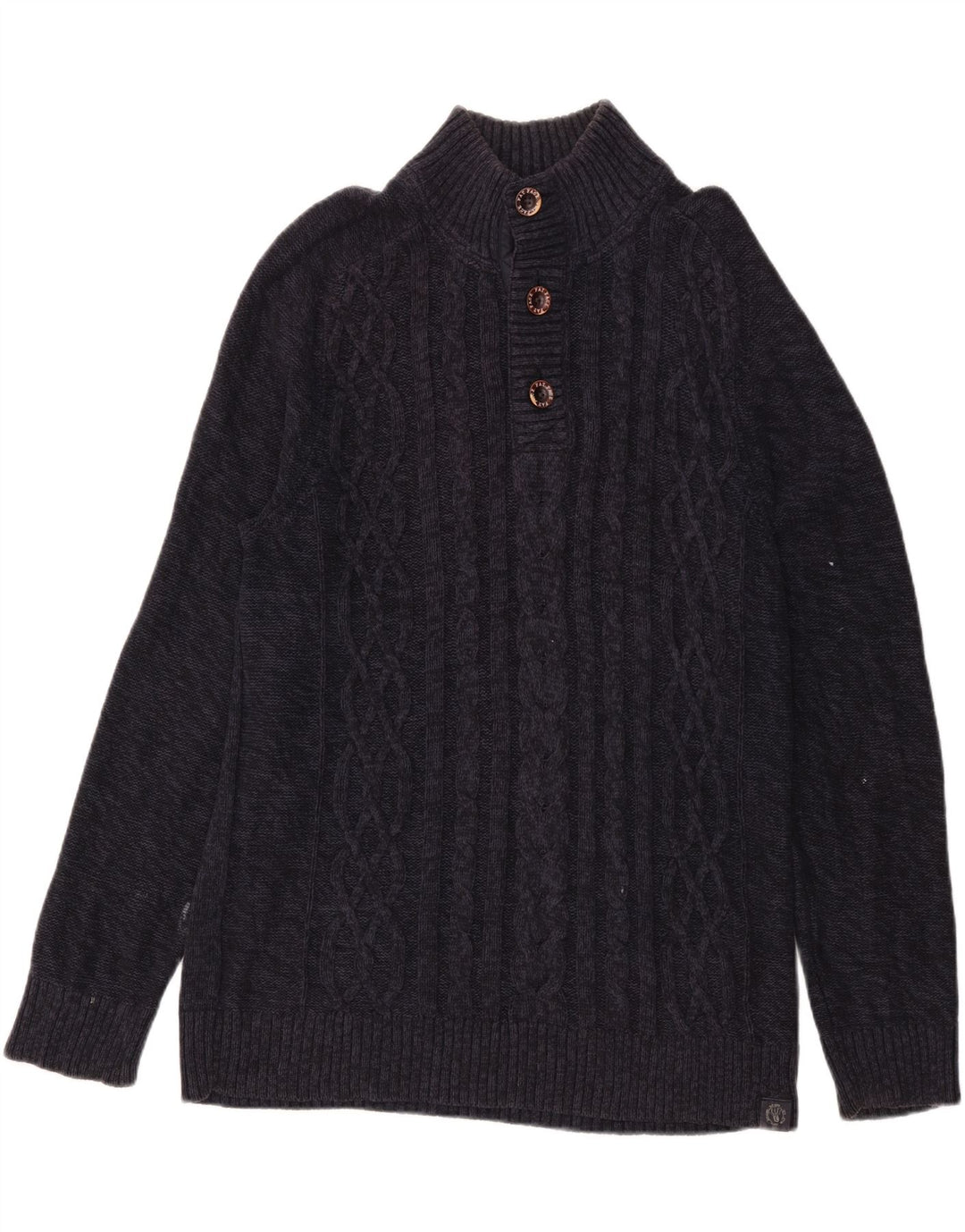 Fat Face Pull col boutonné pour homme en laine bleu marine Taille L