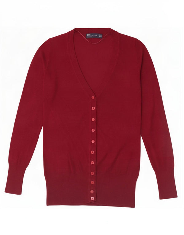 Zara Womens Cardigan Sweater UK 10 Small Maroon Viscose