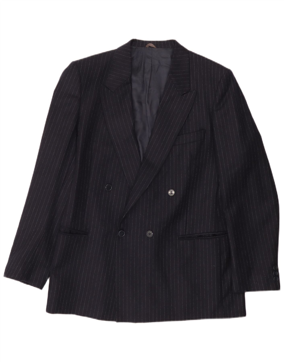 Lubiam Veste blazer double boutonnage pour homme UK 38 Bleu marine moyen à fines rayures