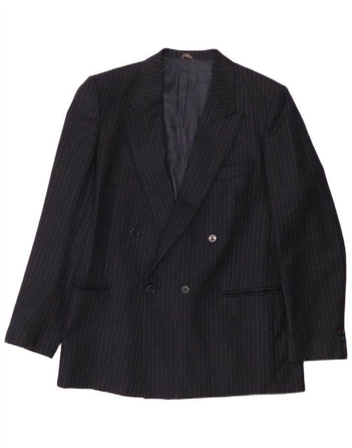 Lubiam Veste blazer double boutonnage pour homme UK 38 Bleu marine moyen à fines rayures