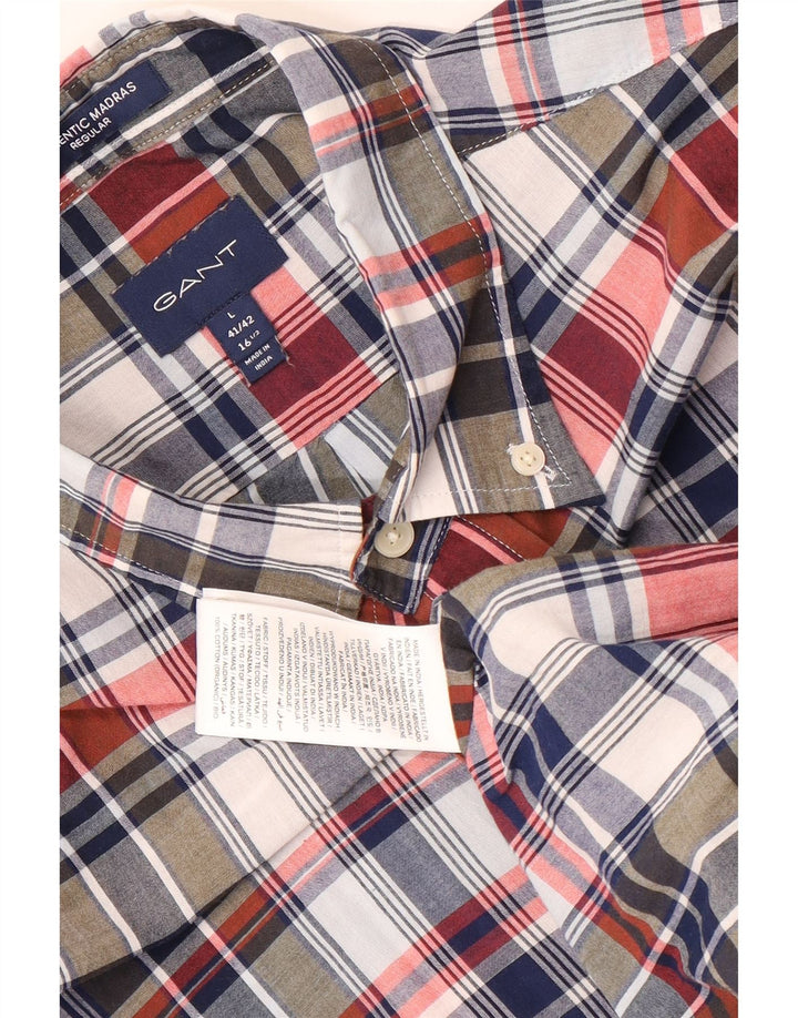 Gant Chemise à manches courtes pour homme Taille 41/42 16 1/2 Grand carreaux multicolores