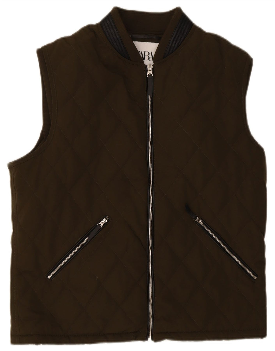 Zara Gilet matelassé pour homme UK 40 Large Kaki Polyester