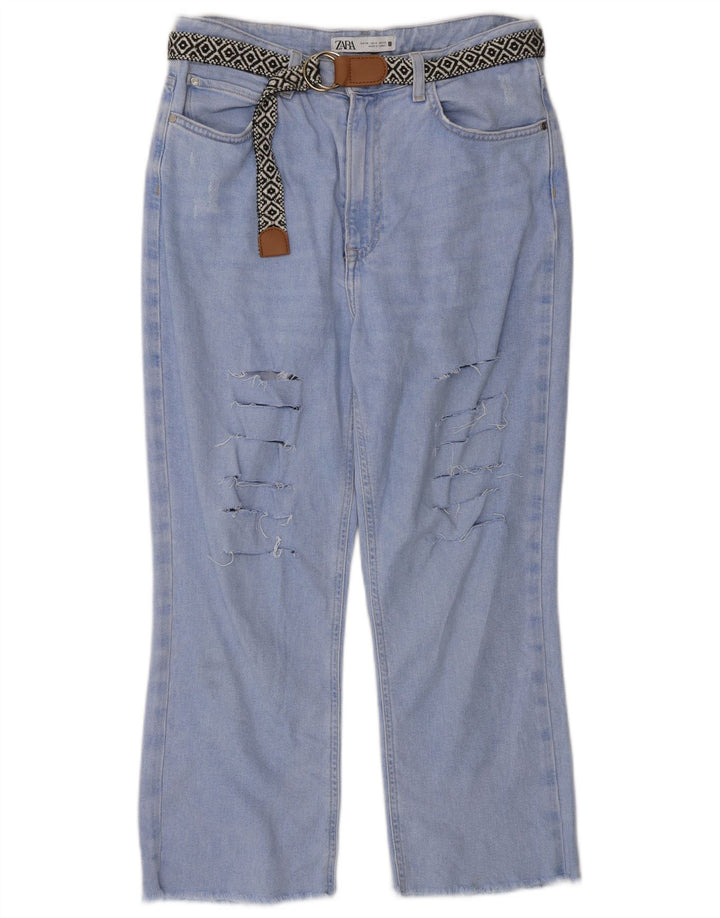 Zara Jeans court en détresse pour femme EU 38 Small W28 L24 Bleu Coton