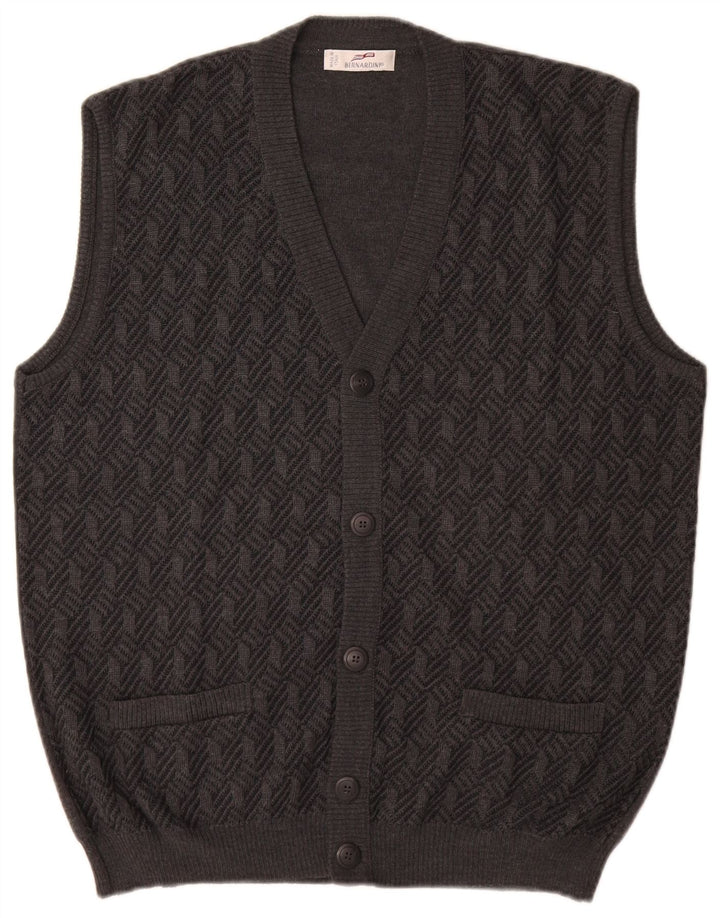 Bernardi Pull Cardigan sans Manches Homme IT 52 Large Laine Géométrique Gris