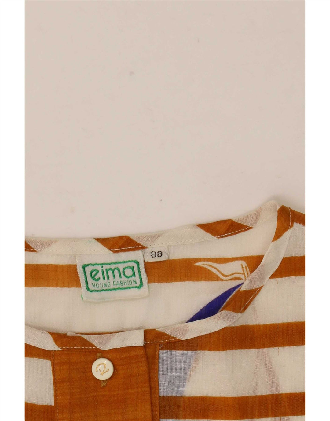 vintage Femmes Graphique Surdimensionné Blouse Top EU 36 Petit Brun Rayé
