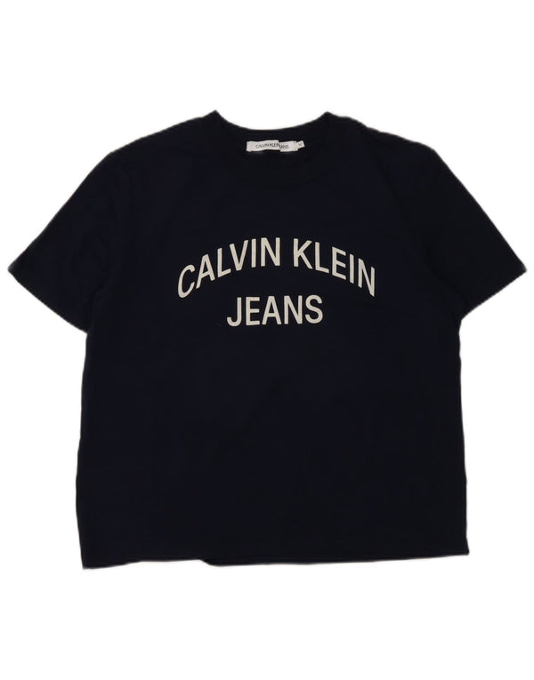 Calvin Klein Jeans T-shirt graphique pour femme UK 12 Bleu marine moyen