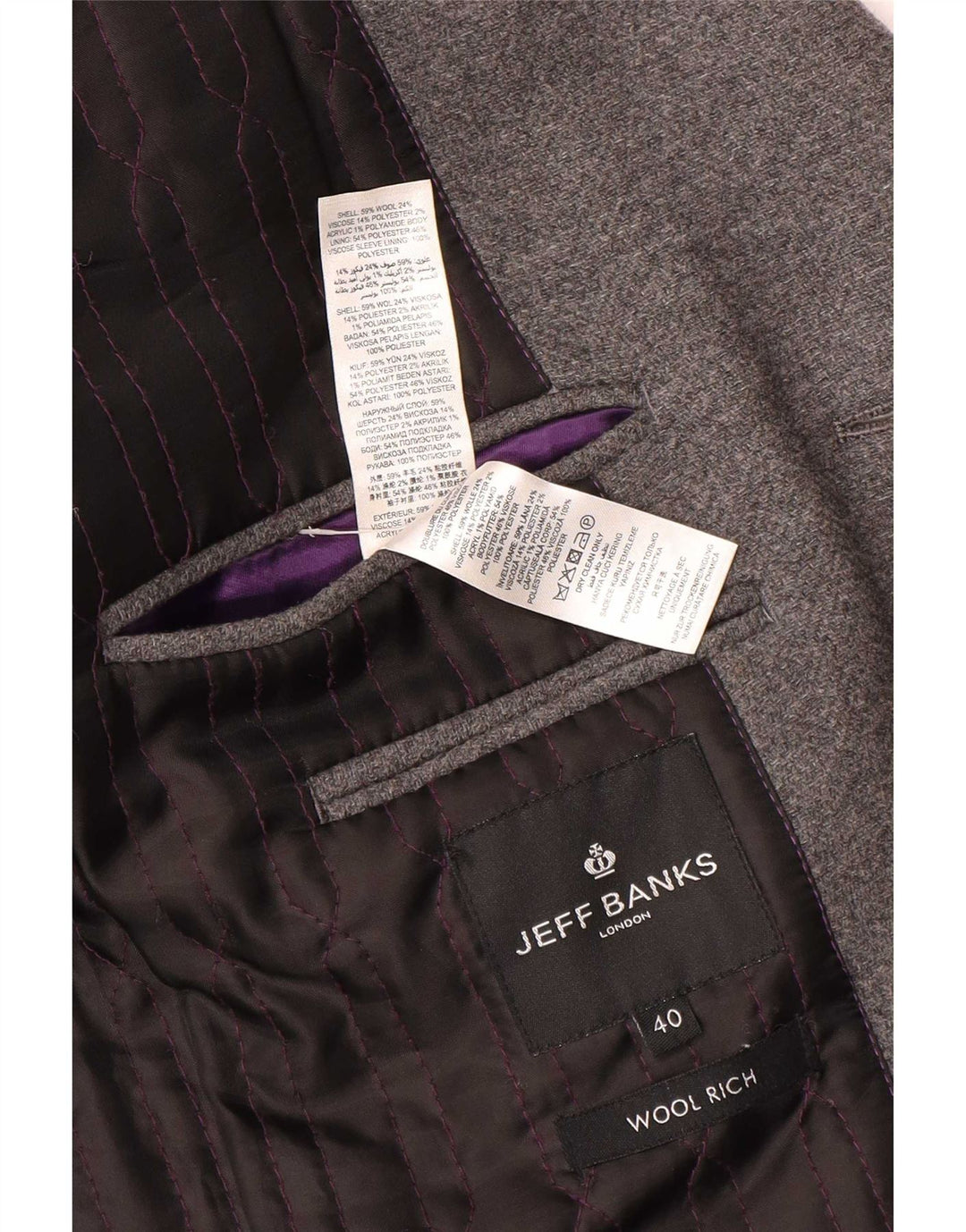 Jeff Banks Pardessus pour homme UK 40 Large Grey Wool