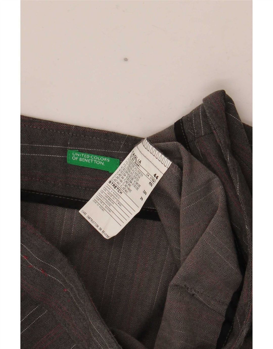Benetton Pantalon de costume stretch pour femme IT 44 Medium W32 L35 Gris à fines rayures
