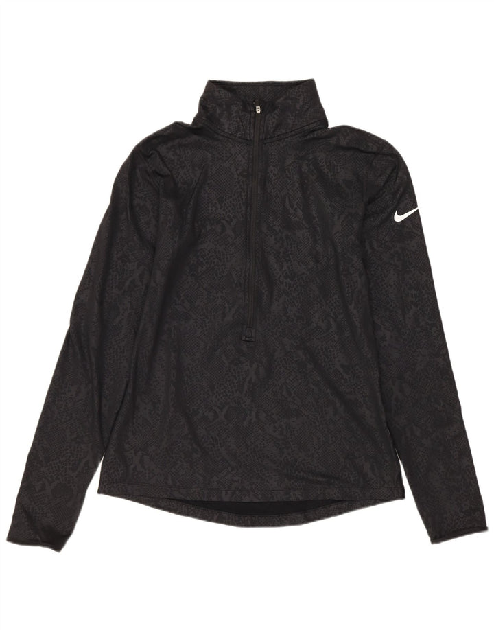 NIKE Haut de survêtement Dri Fit pour femme UK 12 Noir moyen imprimé animal