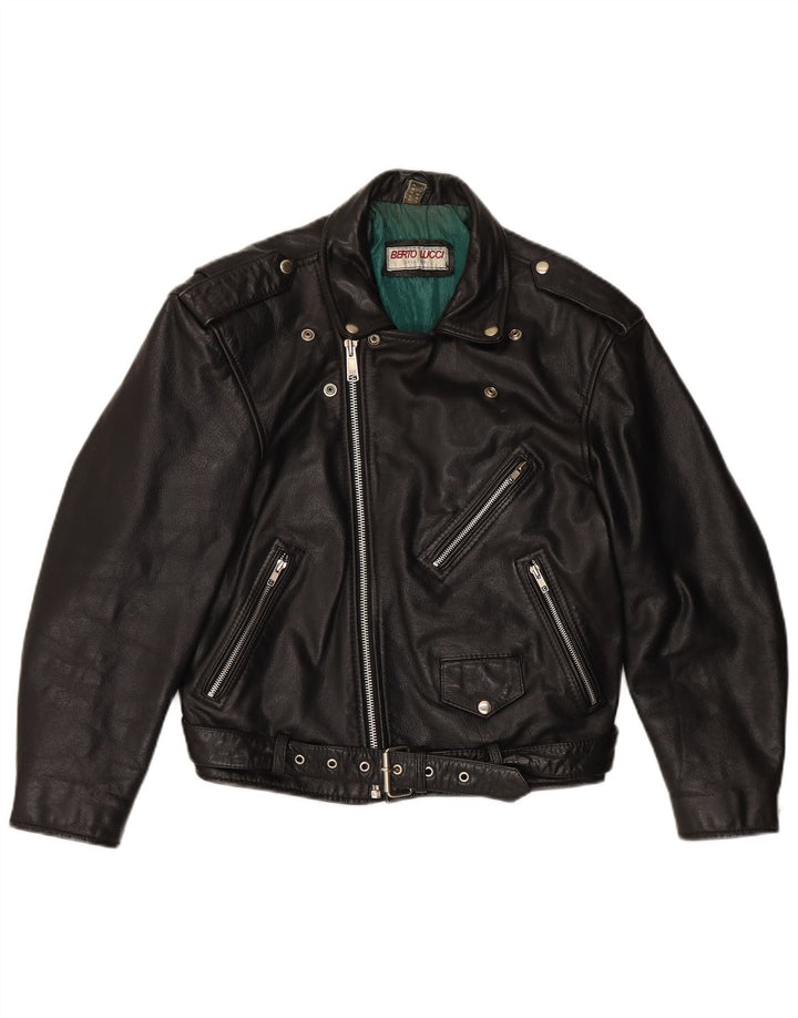 BERTO LUCCI Veste de motard en cuir pour homme UK 36 Petit cuir noir