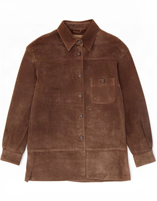 Zara Veste en daim pour femme UK 14 Cuir marron moyen