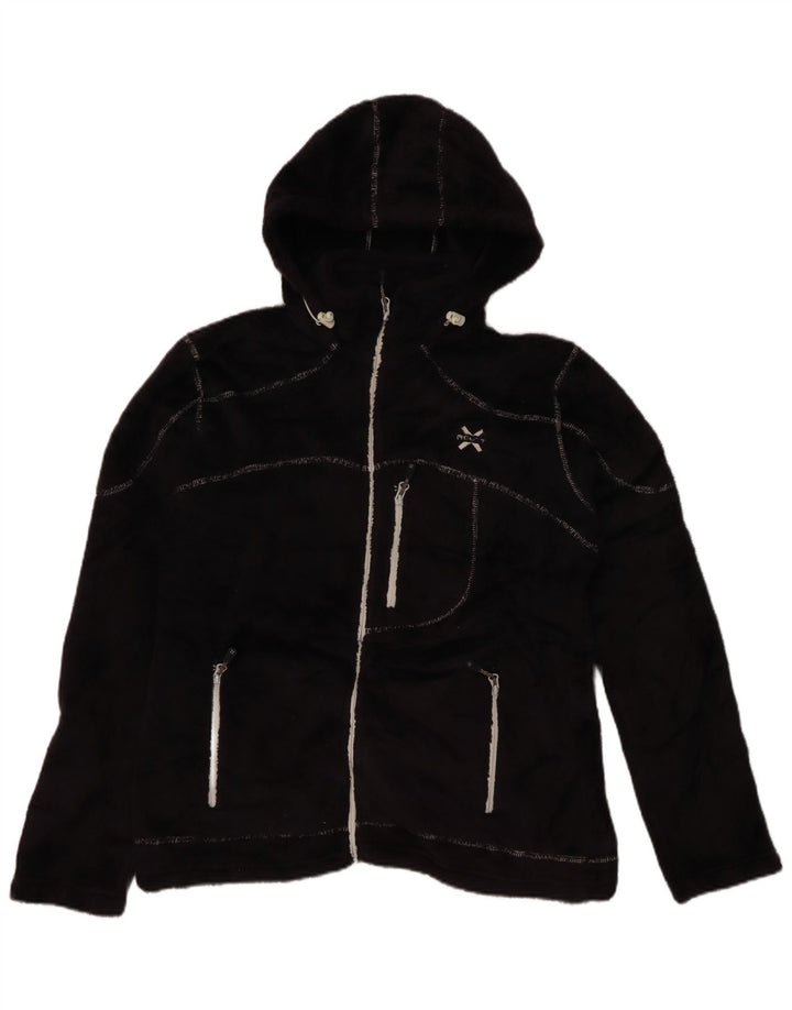 VINTAGE Womens Hooded Fleece Jacket UK 20 2XL Black Polyester