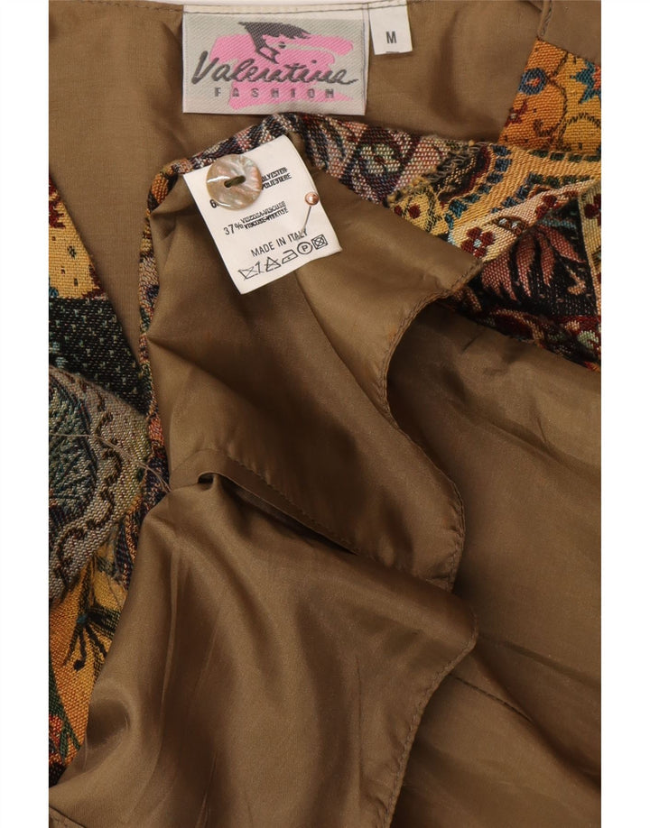 VINTAGE Gilet Femme UK 12 Moyen Beige Paisley Polyester