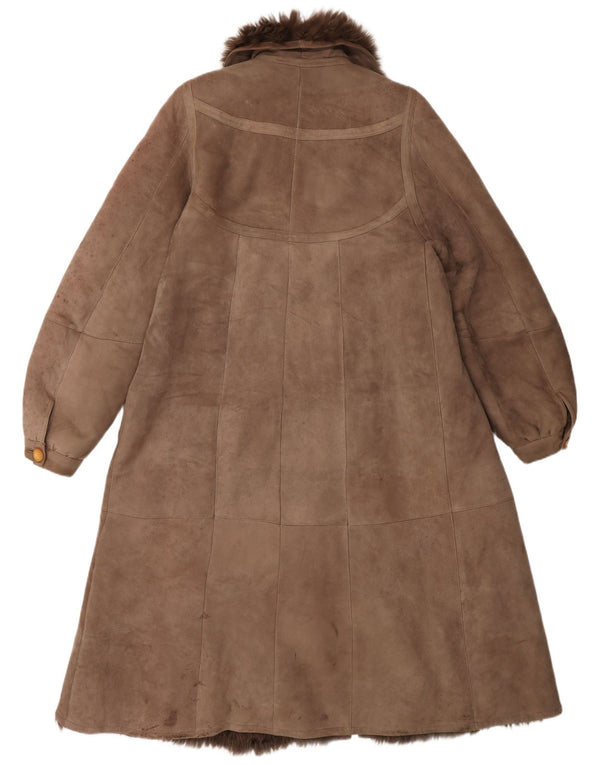 manteau en peau de mouton vintage femme UK 14 Brun moyen