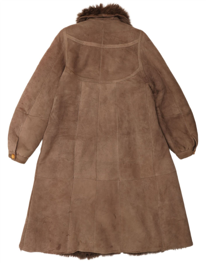 manteau en peau de mouton vintage femme UK 14 Brun moyen