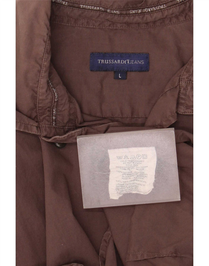 Trussardi Jeans Chemise Homme Large Marron Coton