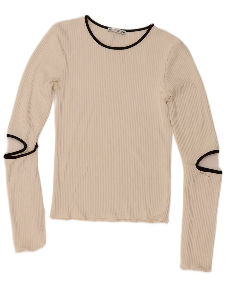 Zara Femme Top Manches Longues UK 8 Small Blanc