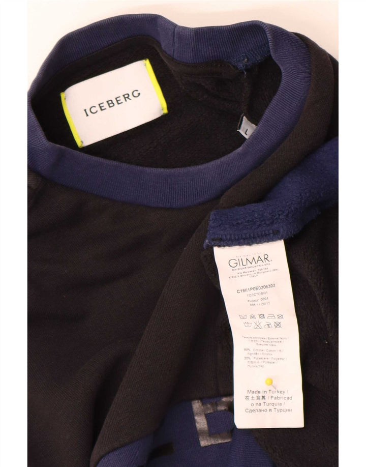 Iceberg Sweat-shirt graphique pour homme en coton color block Noir Taille L