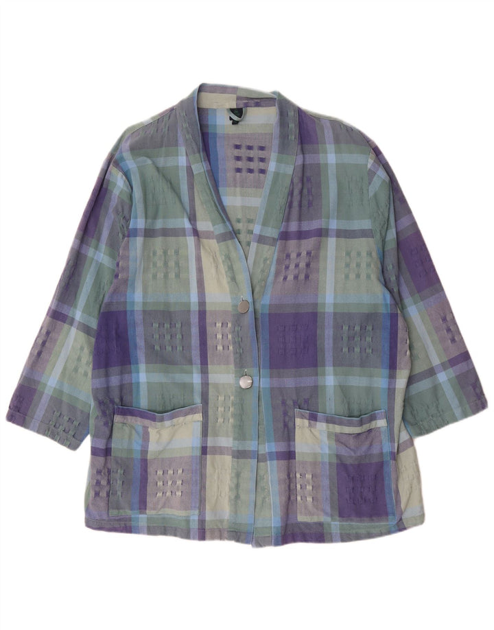 vintage Femmes 3/4 Manches Blazer Veste IT 52/54 2XL Multicolore Check