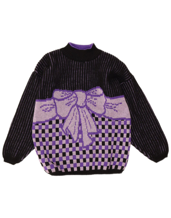 vintage Womens Turtle Neck Jumper Pull UK 14 Moyen Violet Géométrique