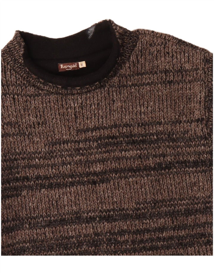 VINTAGE Pull col roulé pour homme en laine rayée marron moyen