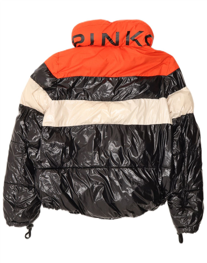 Pinko Veste matelassée surdimensionnée graphique pour femme UK 6 XS Noir Colourblock