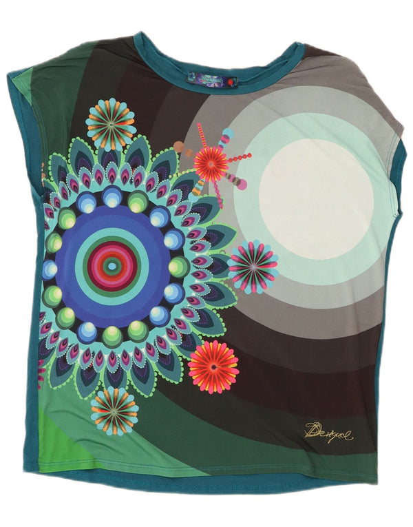 Desigual Femme Graphic T-Shirt Top UK 14 Medium Multicolore