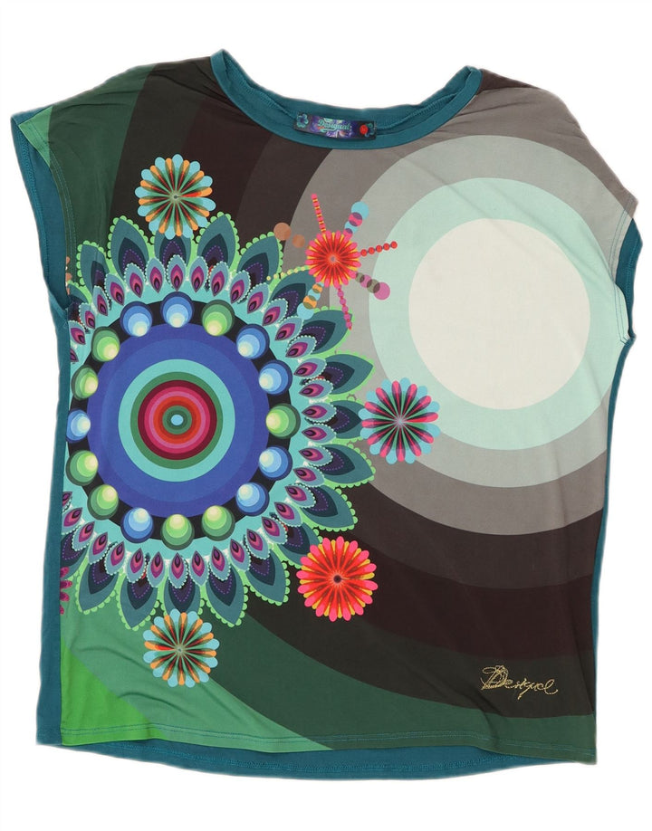 Desigual Femme Graphic T-Shirt Top UK 14 Medium Multicolore