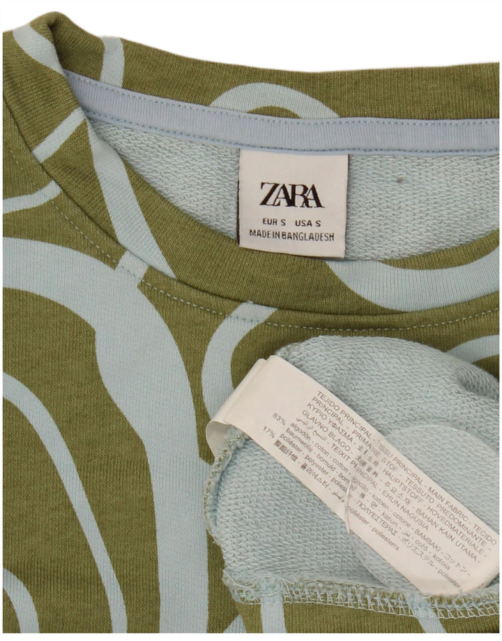 Zara Womens Abstract Pattern Sweat-shirt surdimensionné UK 10 Petit Kaki