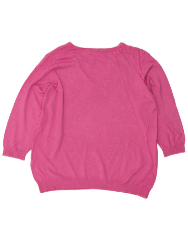 Marks & Spencer Pull à manches 3/4 et col en V pour femme UK 20 2XL Rose