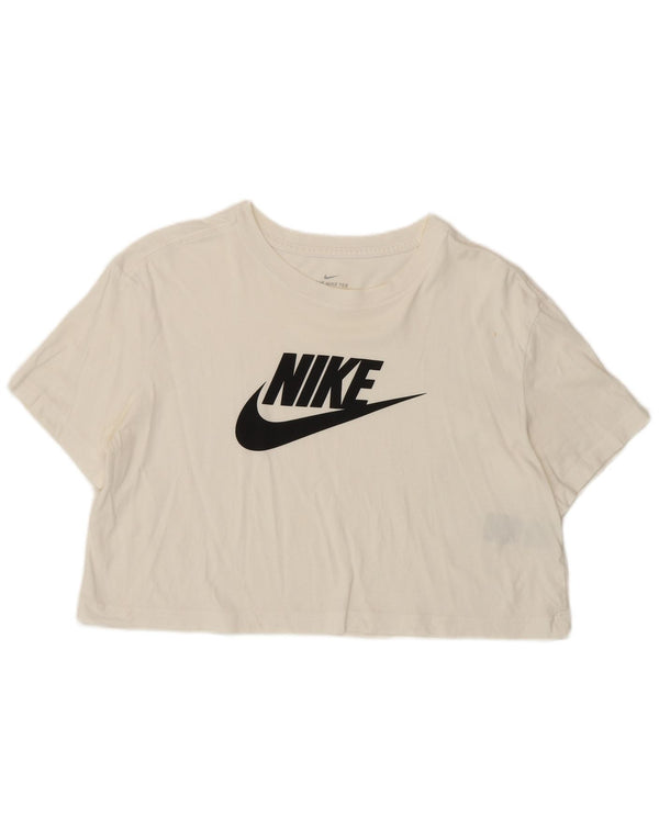 Nike Womens Crop Graphic T-Shirt Top UK 14 Coton Blanc Moyen