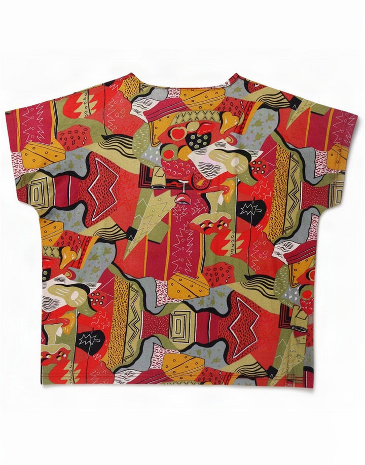 Vintage Womens Abstract Pattern Blouse Top UK 46 Large Multicolore