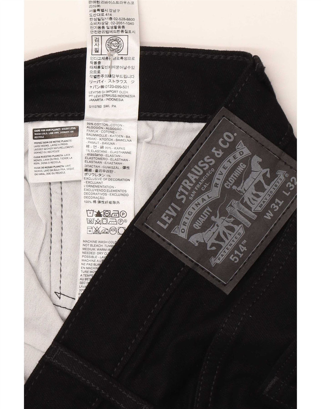 Levi's Jean Droit 514 Homme Noir W31 L32 Coton