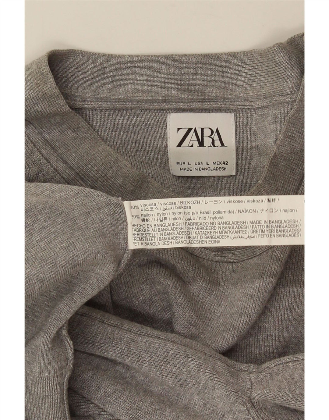 ZARA Pull à col rond pour homme Large Gris Viscose