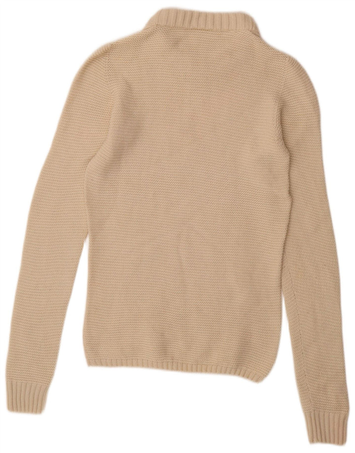 LACOSTE Femme Crew Neck Jumper Pull Taille 38 Laine Beige Moyen
