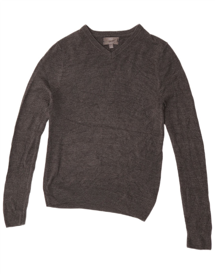 MARKS & SPENCER Pull Col V Homme Gris Moyen Acrylique