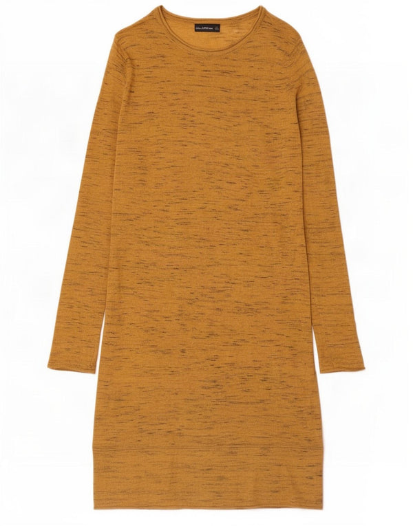 Zara Robe pull à manches longues pour femme UK 10 Petit polyester moucheté jaune