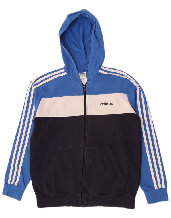 Adidas Pull à capuche zippé graphique pour garçon 13-14 ans Bleu Colorblock Coton