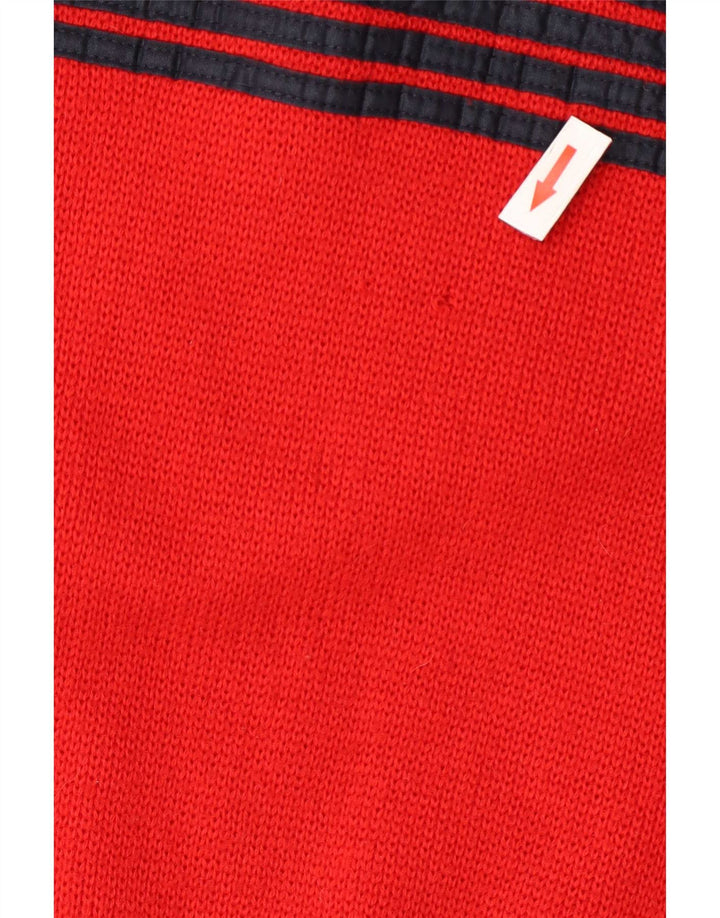 vintage Mens Button Neck Jumper Pull IT 48 Medium Red Colourblock