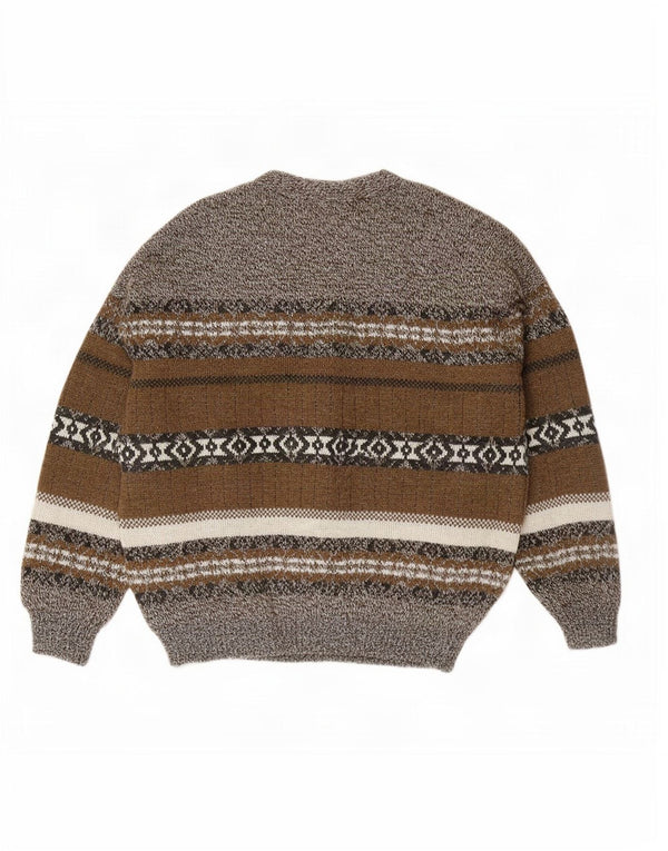 vintage Homme Cardigan Pull XL Gris Fair Isle