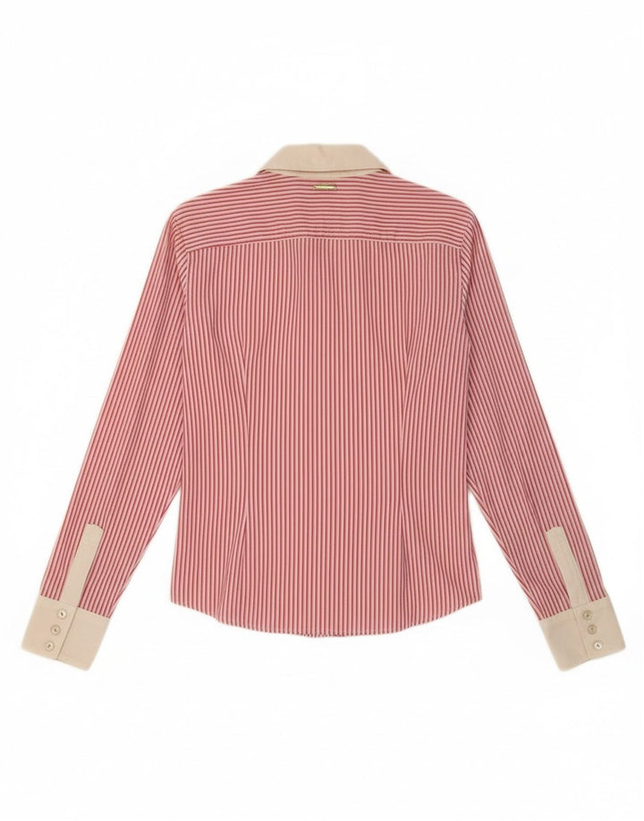 MARELLA Womens Shirt IT 44 Medium Pink Striped Cotton