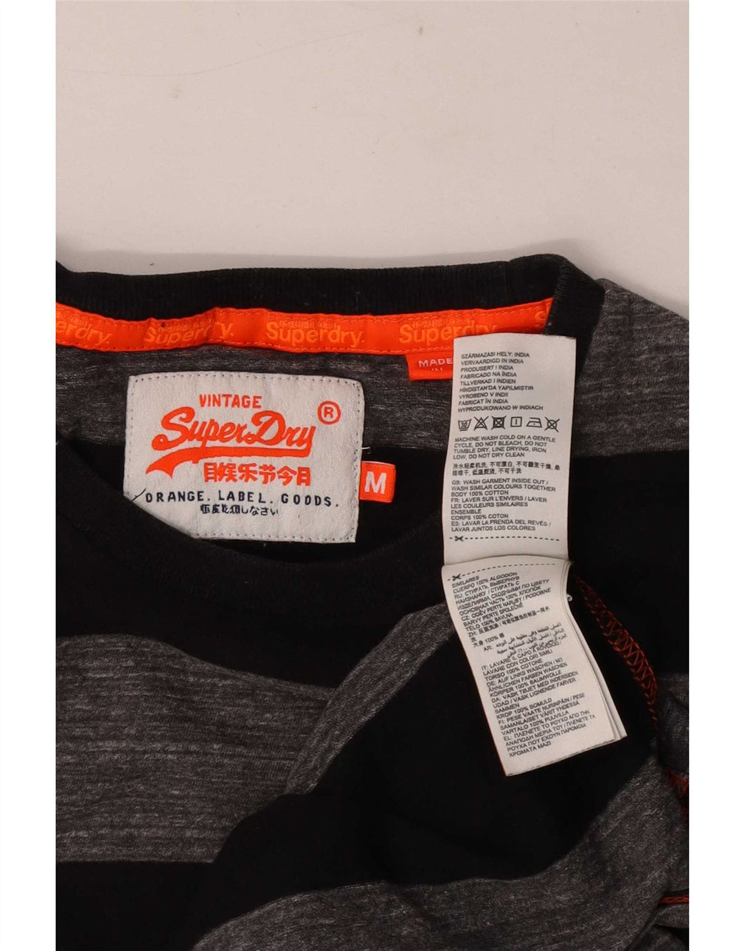 Superdry T-Shirt Homme Gris Moyen Rayé Coton