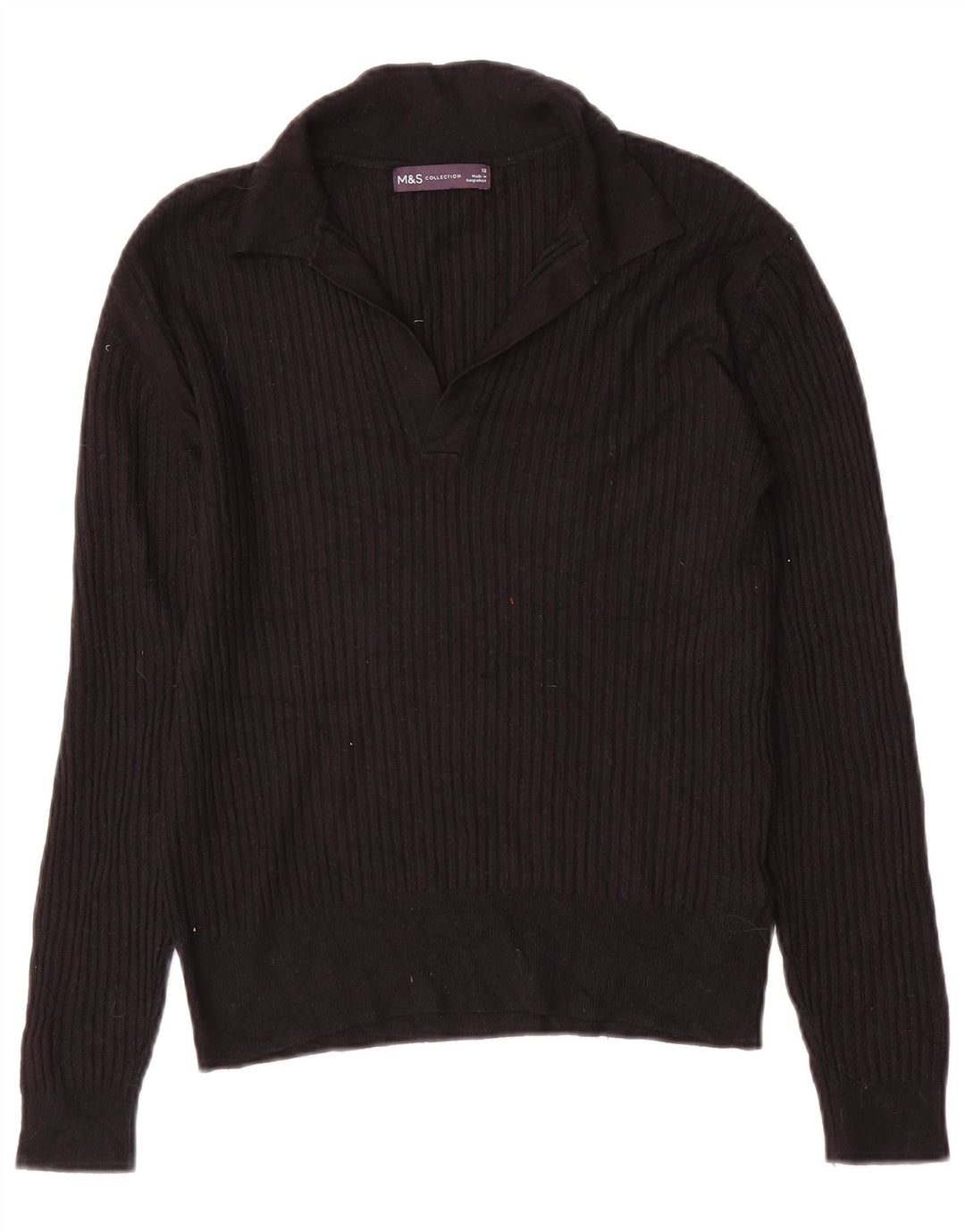 Marks & Spencer Pull col polo pour femme UK 12 Viscose noir moyen