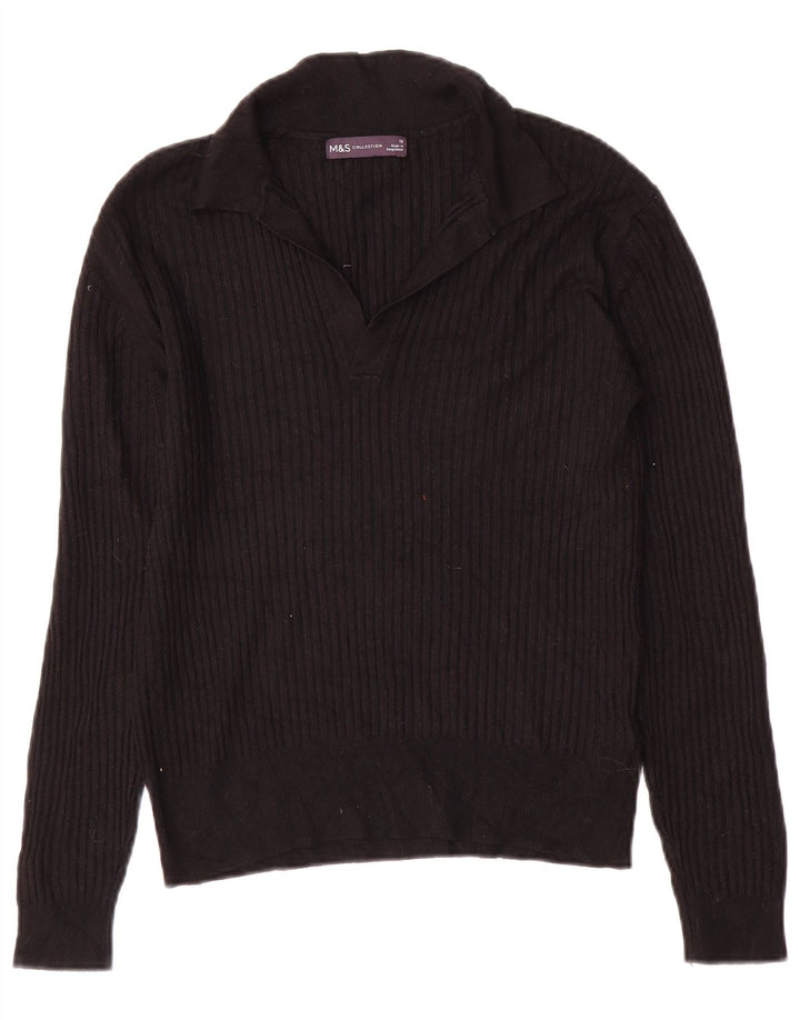 Marks & Spencer Pull col polo pour femme UK 12 Viscose noir moyen
