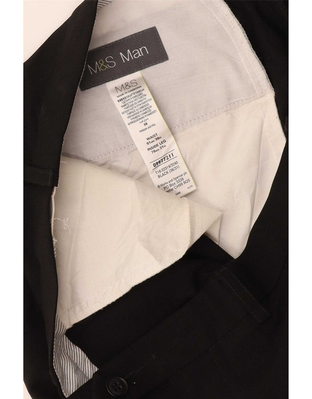 Marks & Spencer Pantalon de Costume Droit Homme W36 L31 Noir Polyester