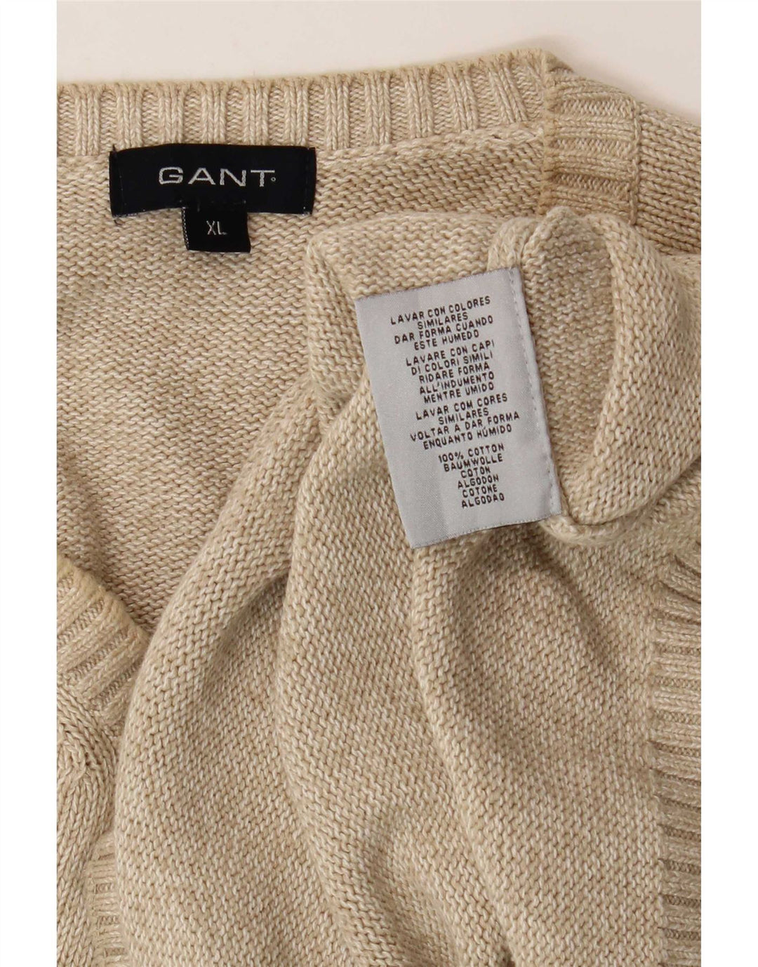Gant Pull Col V Homme XL Beige Coton