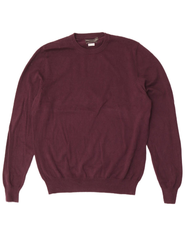 Marks & Spencer Mens Crew Neck Jumper Sweater Large Burgundy Cotton