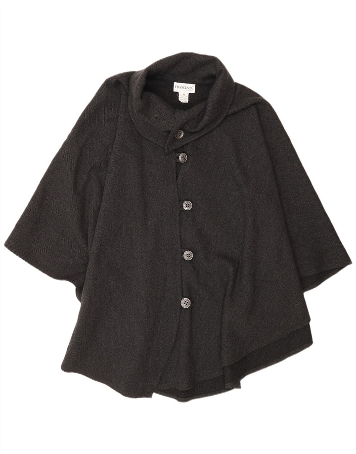 Francesca Manteau Cape Femme UK 14 Laine à Rayures Gris Moyen